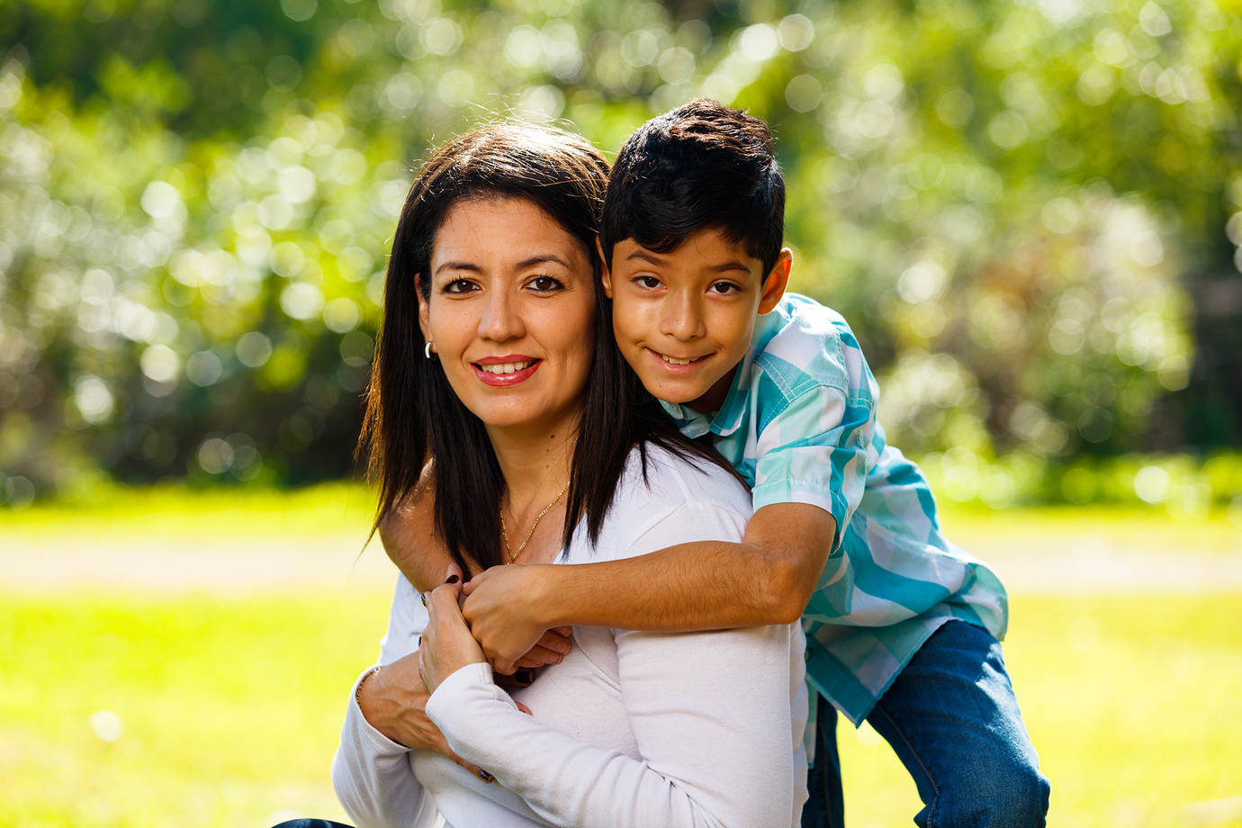 Woman being hugged by her son