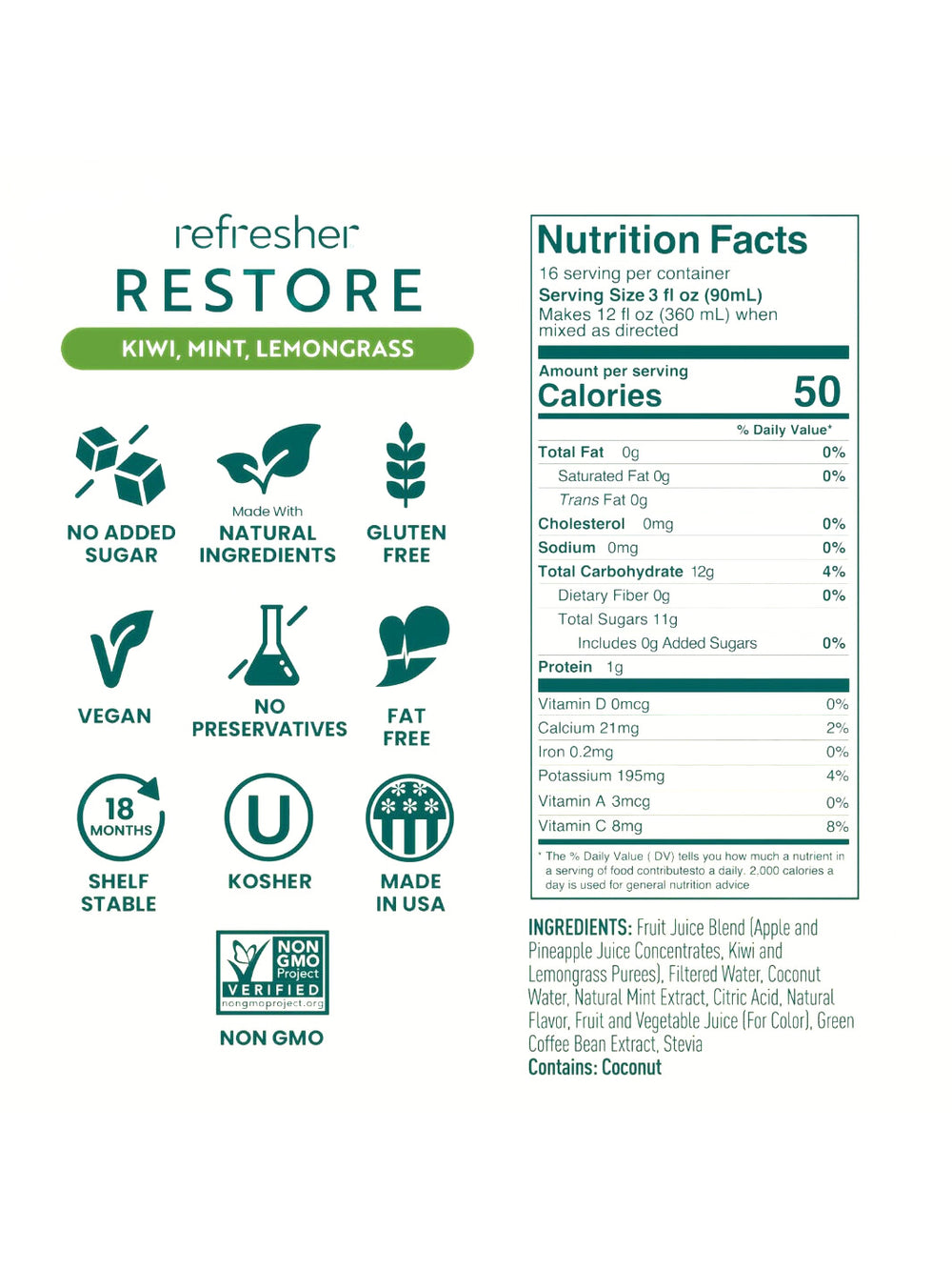 Photo of SmartFruit Restore Refresher (1419.53ml/48oz) (Kiwi, Lemongrass, Mint) ( ) [ SmartFruit ] [ Drink Concentrate ]